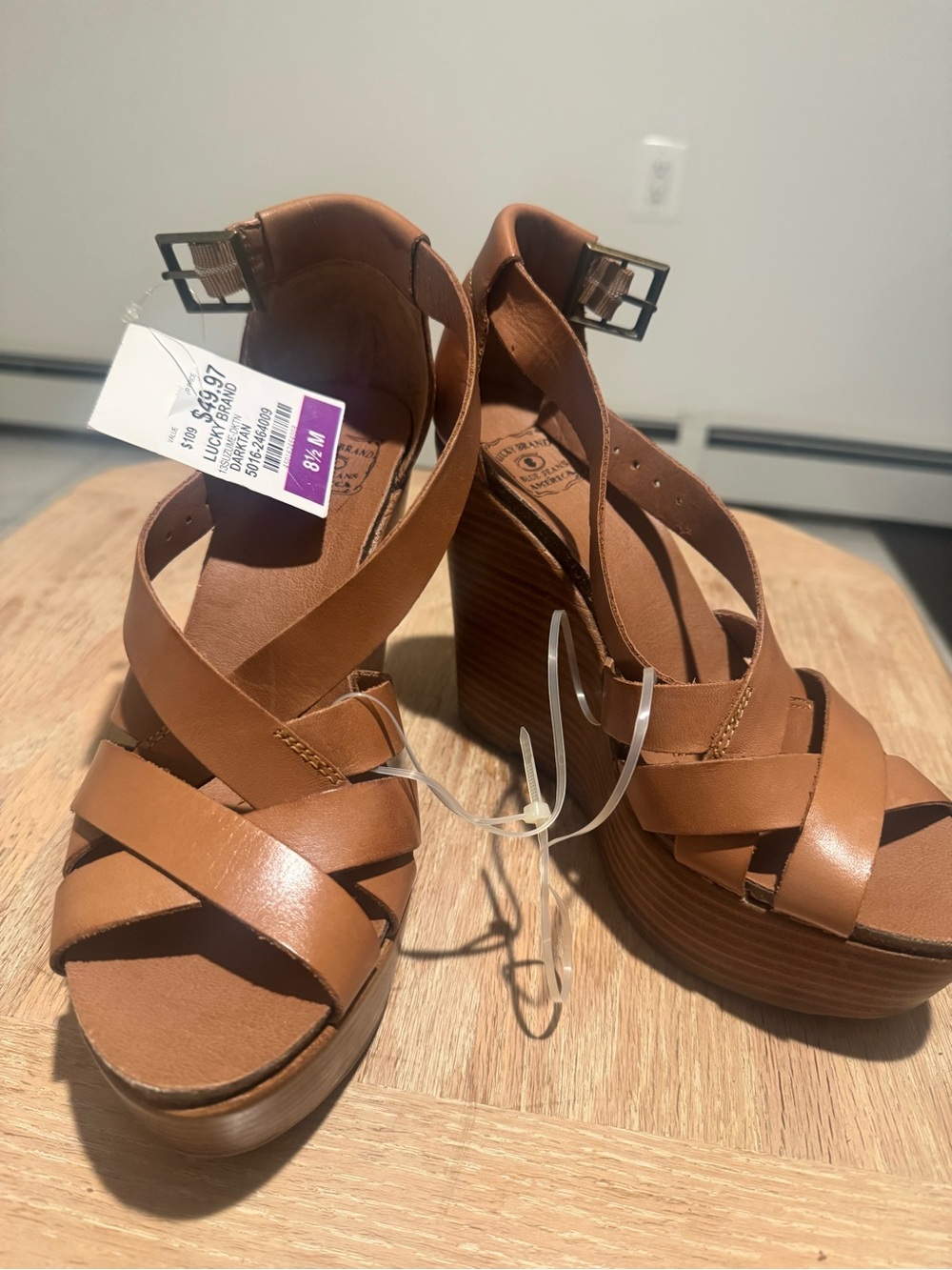 Lucky Brand Womens Tan Platform Wedge Sandals